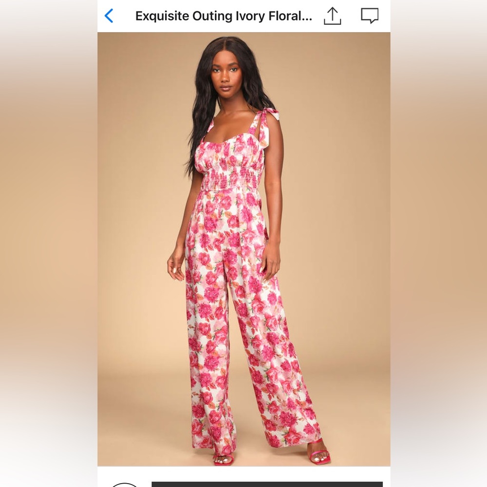 Ivory Floral Print Tie-Strap Jumpsuit
